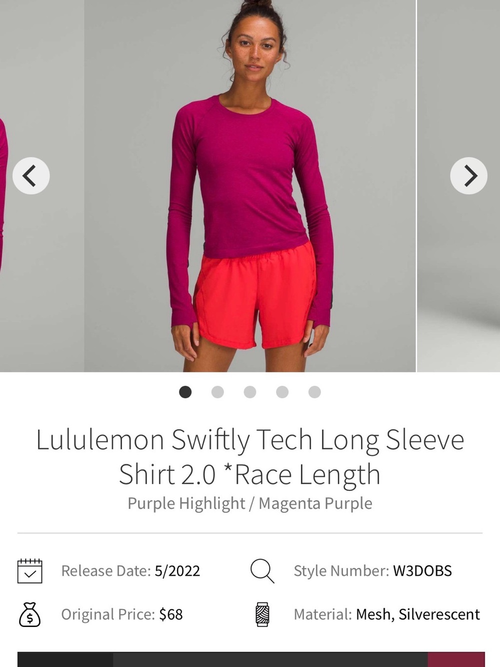 lululemon athletica Long Sleeve Top in Magenta Purple